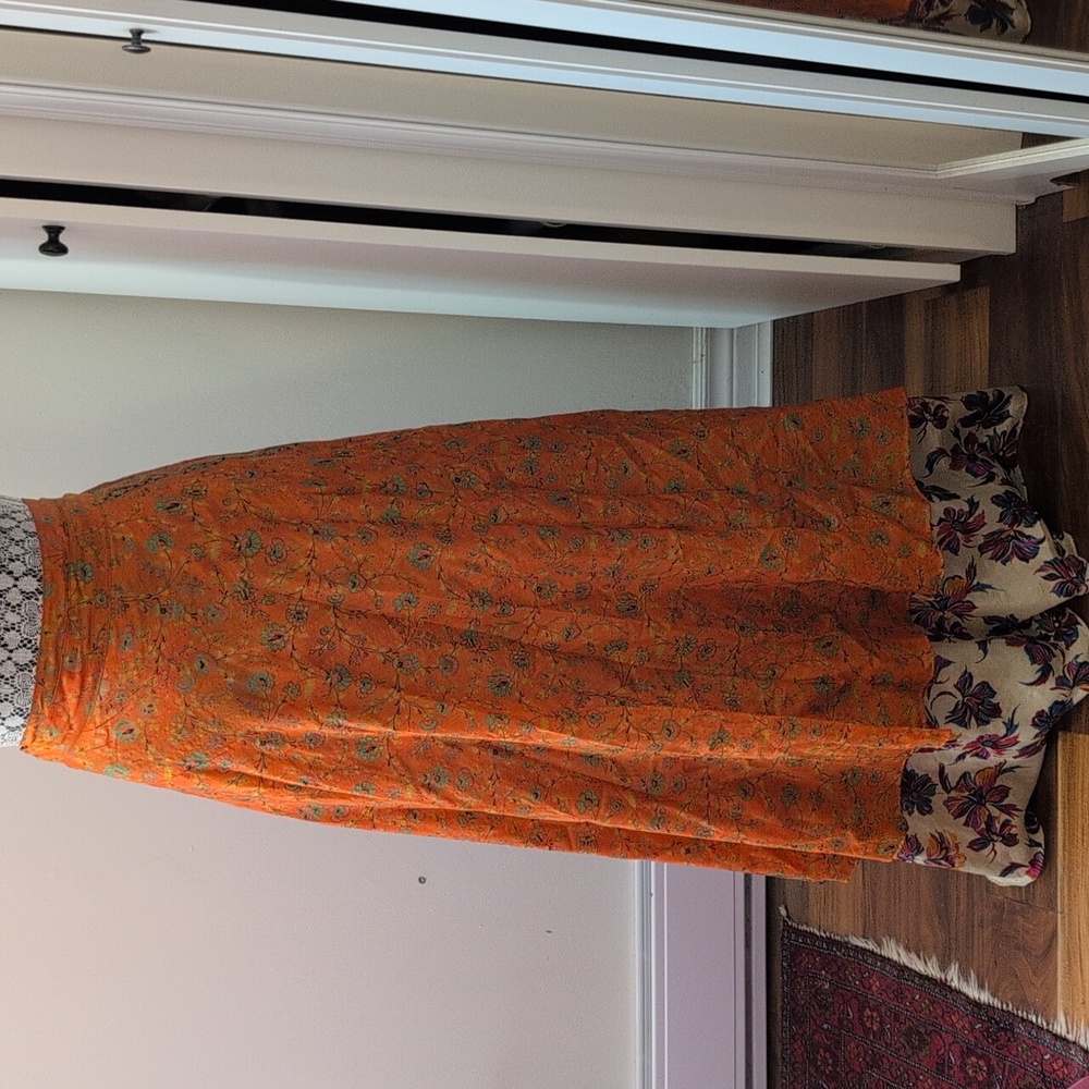 Silk Orange Floral Wrap Skirt